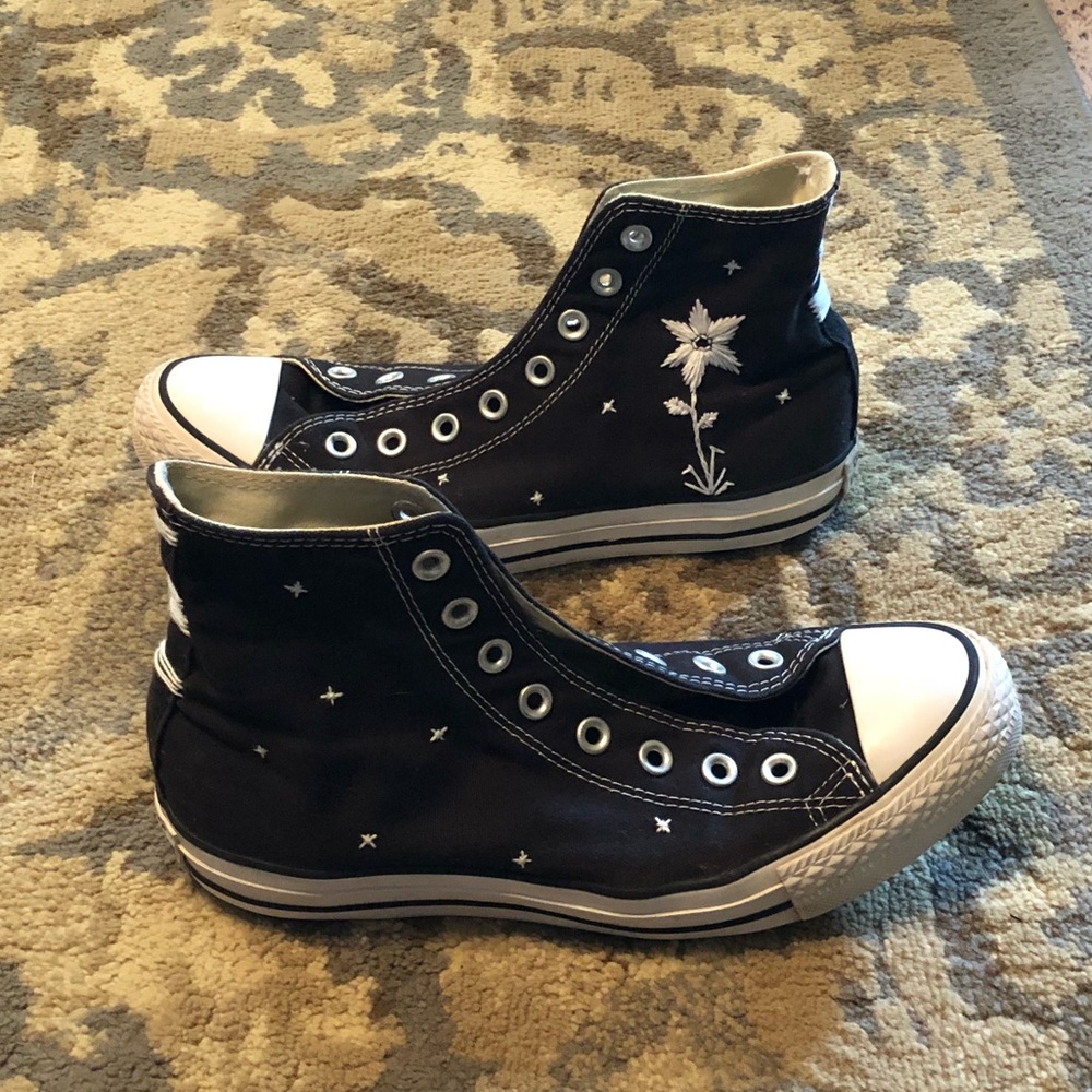 Converse Black High Tops Hand Embriodered